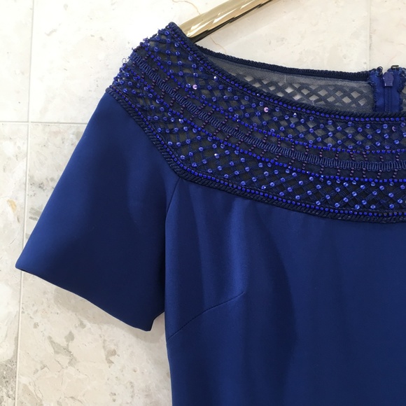 BADGLEY MISCHKA {6} Cocktail Dress Blue Beaded ⭐️HP⭐️ - Picture 2 of 14